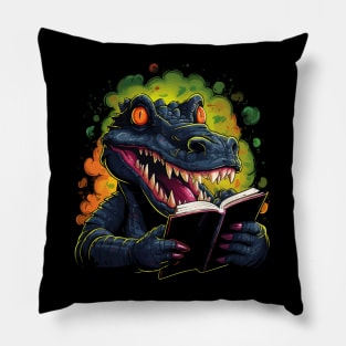 Alligator Reads Book Pillow