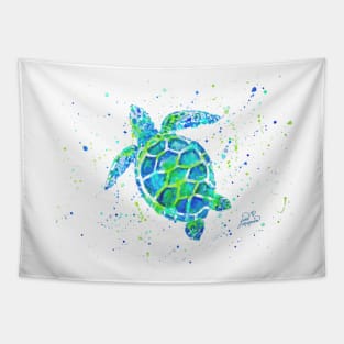 Sea Turtle with paint splats by Jan Marvin Tapestry