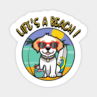 Funny happy dog is chilling on the beach Magnet