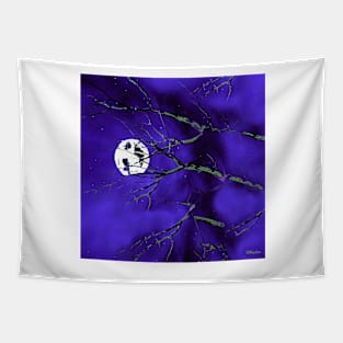 Night Tree Branches and a Silver Moon Tapestry