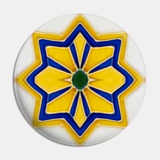 Seamless relief sculpture decoration retro pattern Chinese royal yellow blue curve flower star shape Pin