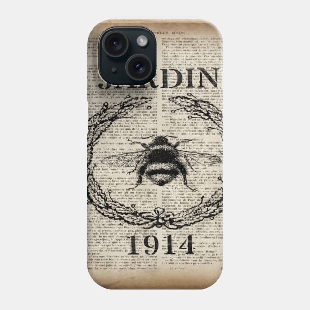 1980s dark academia newspaper print french country paris vintage bee Phone Case by Tina