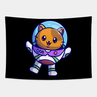 Cute Astronaut Cat Floating On Space Cartoon Tapestry