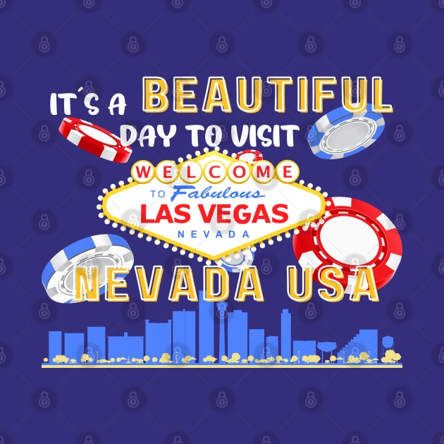 Travel to beautiful Las Vegas in Nevada. Bright text. Gift ideas for the travel enthusiast available on t-shirts, stickers, mugs, and phone cases, among other things. by Papilio Art