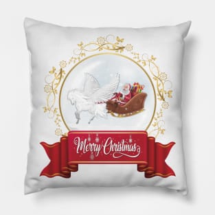 Merry Christmas Greeting. Pegasus, Helping Santa Pillow