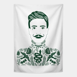 Tattoo Man dark green Tapestry