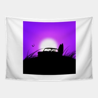 Classic Mini Sunset Surfboard Purple Tapestry