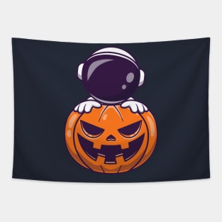 Astronaut With Pumpkin Halloween Cartoon Tapestry