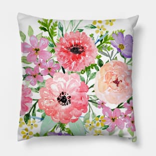 Blooming floral bouquet watercolor hand paint Pillow