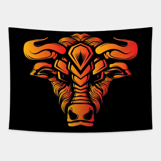 Angry Bull Head Design Tapestry by Eskitus Fashion