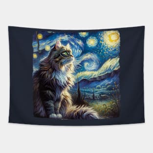 Domestic Medium Hair Starry Night Inspired - Artistic Cat Tapestry