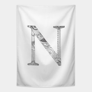 Henna Alphabet N / Henna Letter N - Black Henna Line Art Tapestry