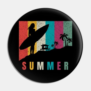 Summer. Surfer Girl, Vintage and Tropical Paradise Design Pin