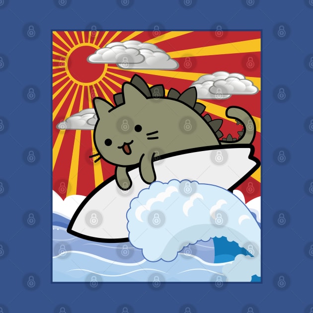 CATching waves cat zilla surfer and sunset by GlanceCat