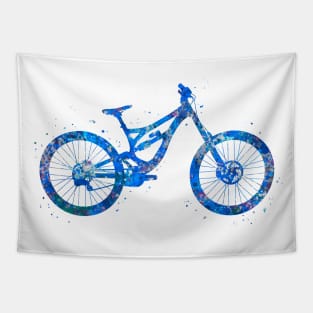 Downhill mountain bike watercolor  blue Tapestry
