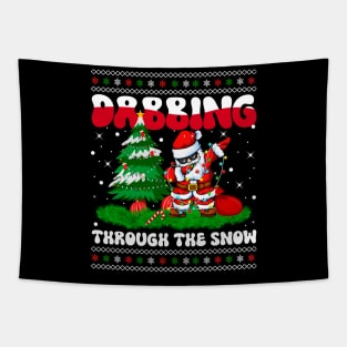 Dabbing Through The Snow Santa Dab Dance Christmas Lights Sunglasses Tapestry