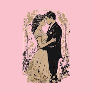 Vintage Valentine's:A Couple's Vintage Embrace - Valentine's Day T-Shirt