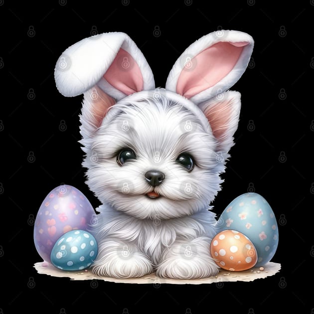 Puppy West Highland White Terrier Bunny Ears Happy Easter Day by cyberpunk art