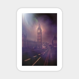 London Big Ben Night With Red Bus Magnet
