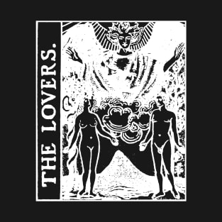 The Lovers Tarot Card Black and White T-Shirt