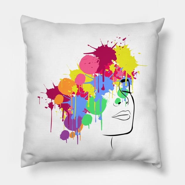 Colorful women face drippy hoodies drip merch design Pillow by Maroon55