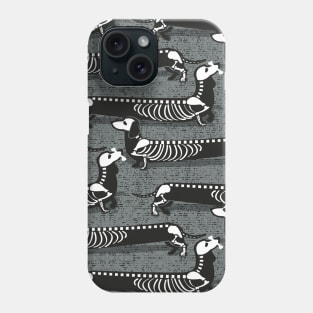 Spooktacular long dachshunds skeleton // pattern // green grey background skeleton dogs Phone Case