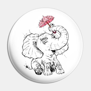 Adorable Fuzzy Elephant with a Precious Parasol Pin