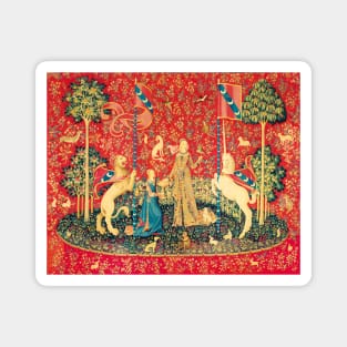 LADY AND UNICORN Taste, Red Green Fantasy Flowers,Animals Magnet