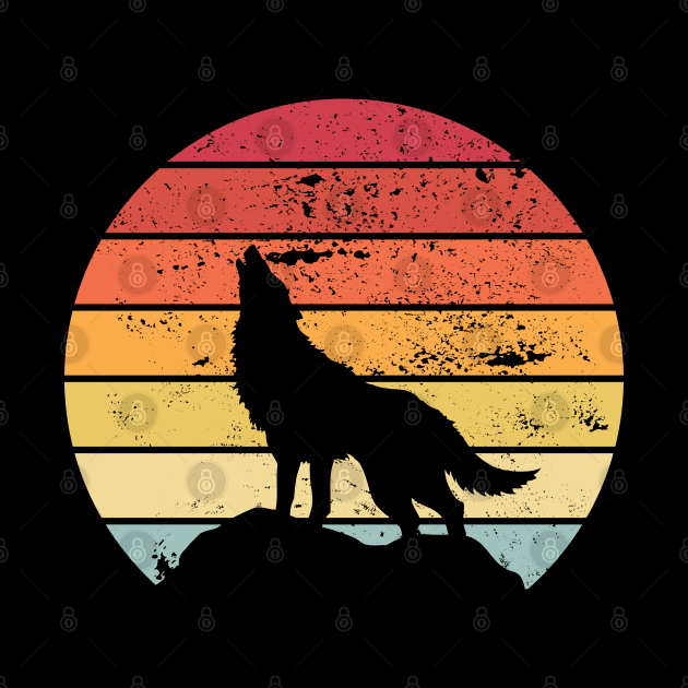 retro wolf howling at the full moon by Wolf Clothing Co