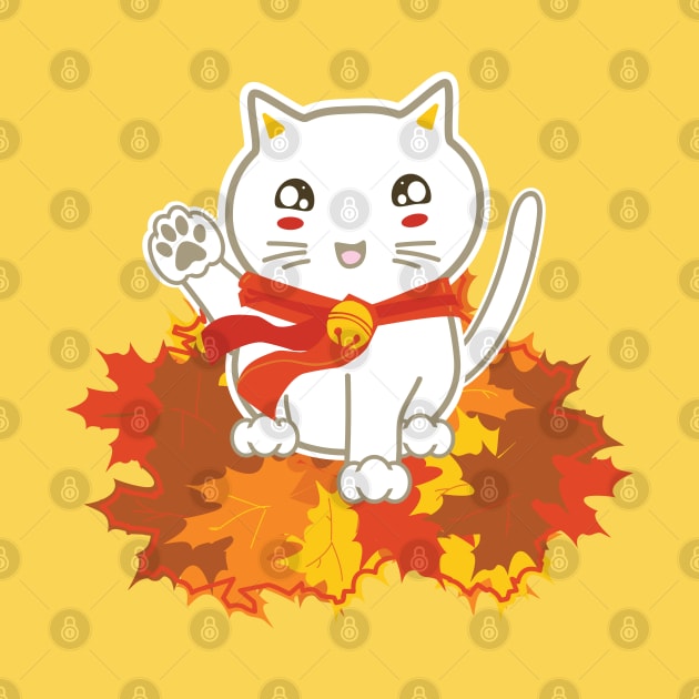 Lucky Cat in Fall by KimonoKat