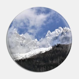 Snowy Mountain Landscape with Tree Pin