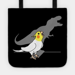 t-rex dinosaur shadow - white yellow cockatiel Tote