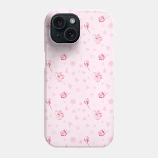 Spring apple blossom and geometric shapes on pink Phone Case