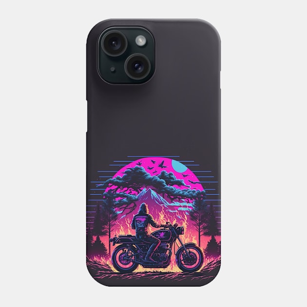 Retro Vintage Motorcycle Sunset Mountains Phone Case by Snoe