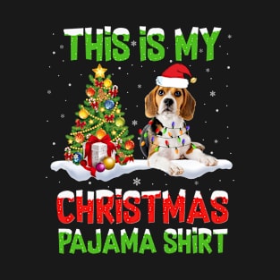 Xmas This Is My Christmas Pajama Beagle Dog Lover Design with Santa Hat T-Shirt