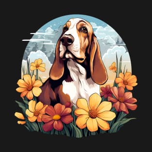 Basset Hound Mountain Flower Cute Colorful Puppy Dog T-Shirt