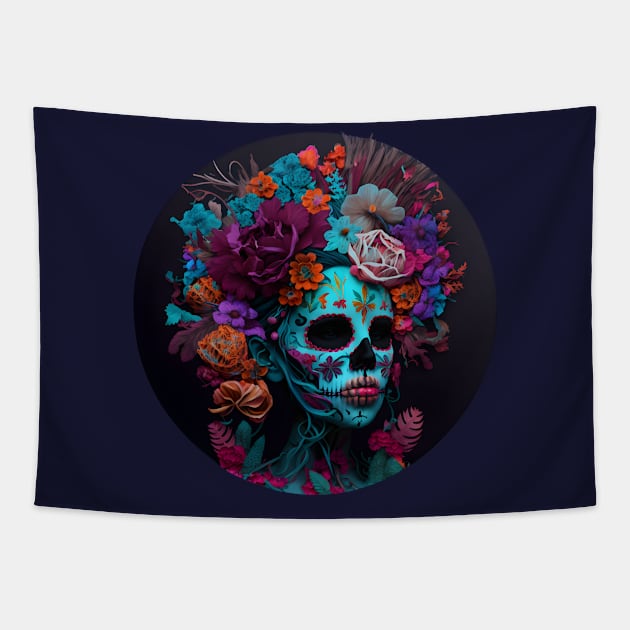 Floral Sugar Skull / Calavera de Azúcar Tapestry by ObscureDesigns