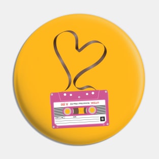 Pink Mix Cassette Tape Love Heart Pin