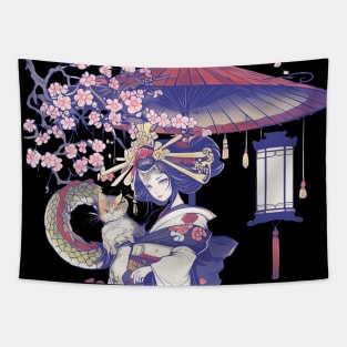 Japanese Girl With Dragon and Cats T-Shirt 07 Tapestry