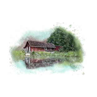 Typical Sweden Lake House - Watercolour T-Shirt