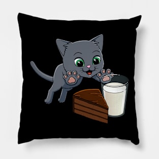 Russian Blue Cat excited to have Chocolate Cake with Milk Pillow