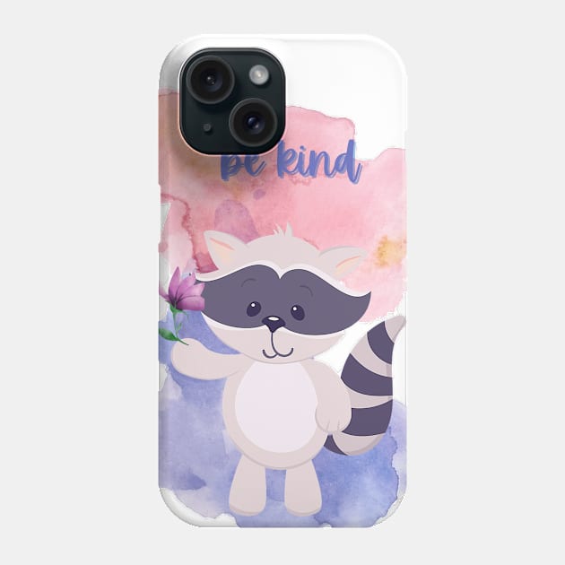 Be Kind Cute Racoon Watercolor Illustration Phone Case by AdrianaHolmesArt