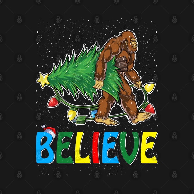 Believe Bigfoot Christmas Gifts For Men Boys Girls Funny Christmas T-Shirt ver2 by intelus