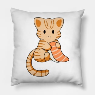 Orange Tabby Cat with Sushi Pillow