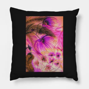 muted fushia tropical ferns palms, hazy summer print Pillow