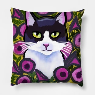 Cat in a flower field Pillow