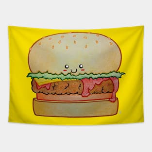 Juicy Burger - A Happy Cute Hamburger With Kawaii Face Tapestry