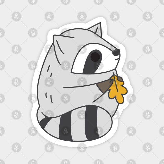 Cute fat raccoon holding an oak leaf Magnet by Noristudio