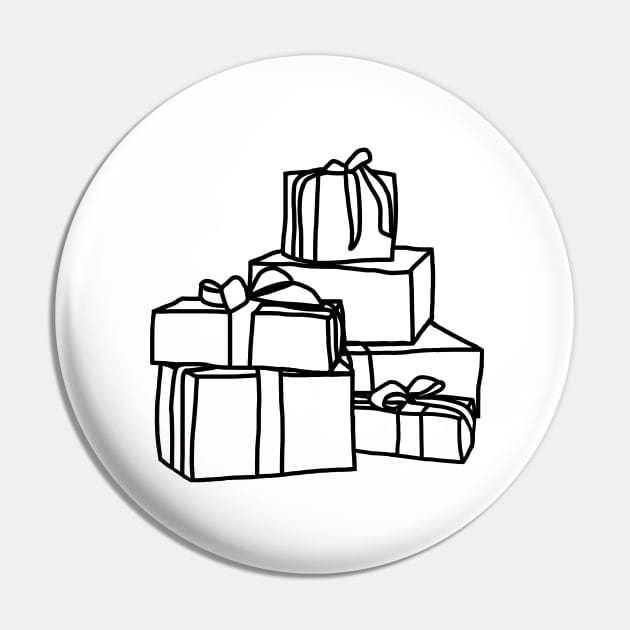 Pile of Wrapped Christmas Gift Boxes Line Drawing Pin by ellenhenryart