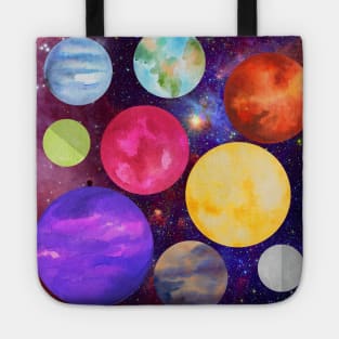 Cosmic colorful planets solar system shiny red green Tote